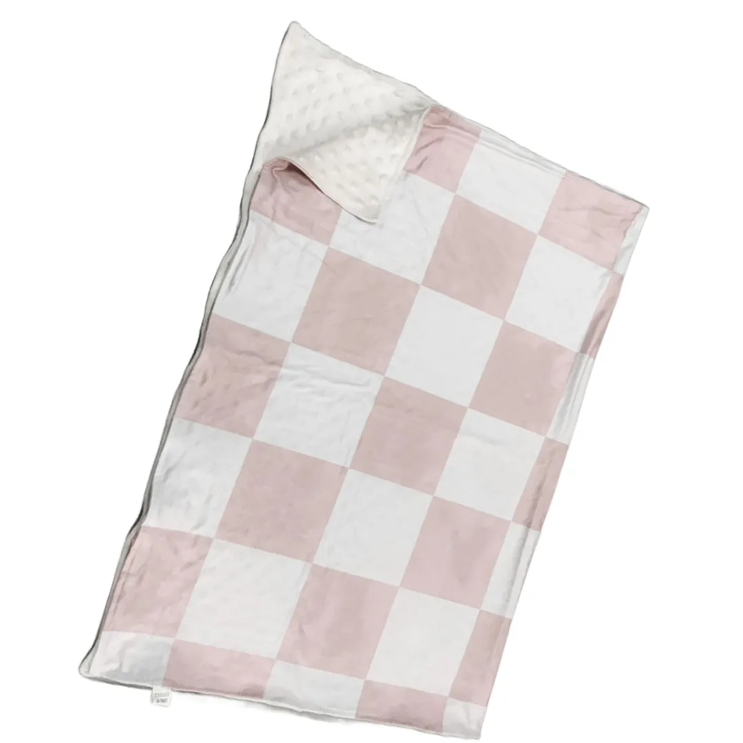 $10.00 EA - 5Pcs  - Kids Blankets Minky & Cotton Spandex - Blush/Tan Check