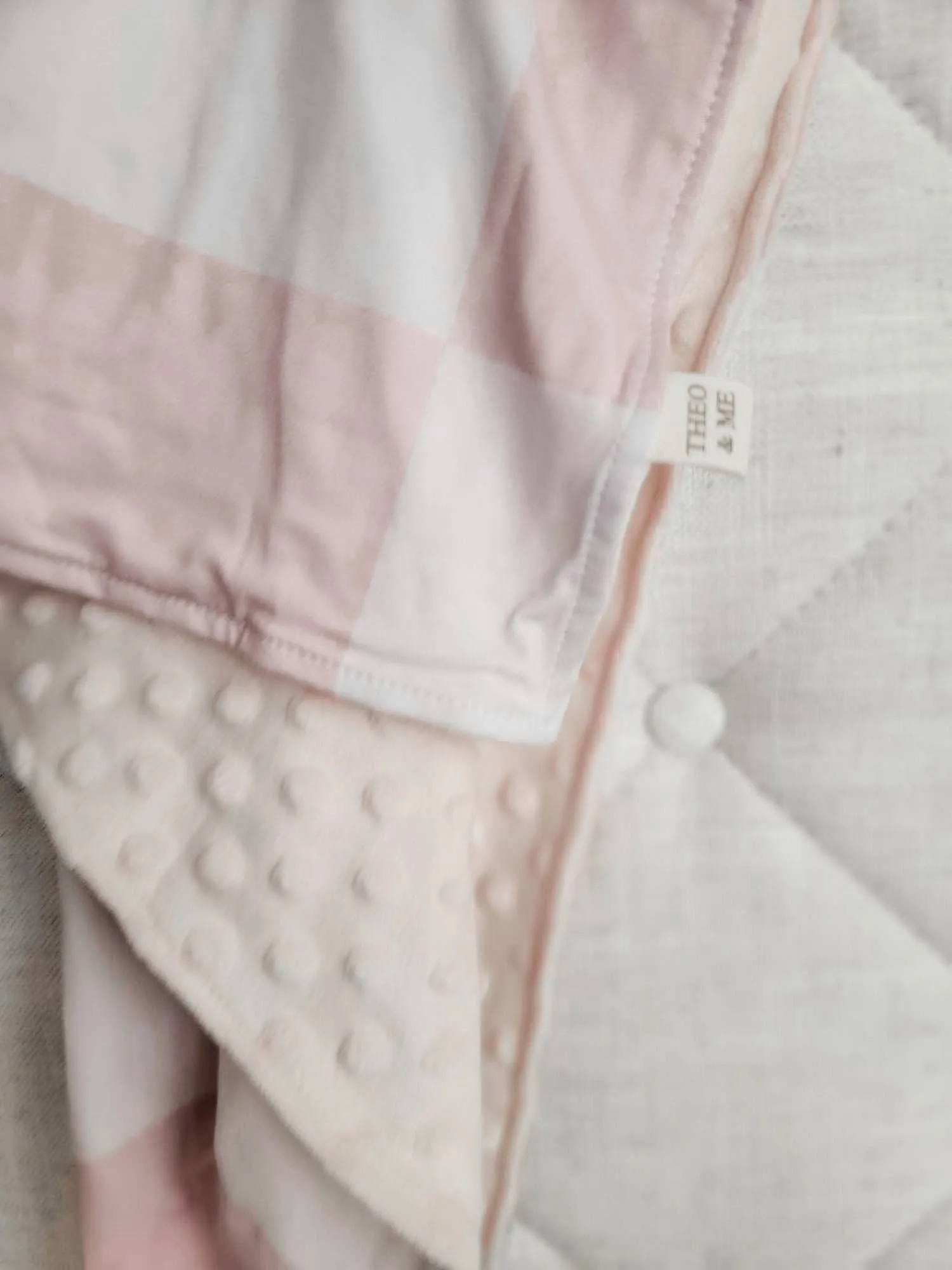 $10.00 EA - 5Pcs  - Kids Blankets Minky & Cotton Spandex - Blush/Tan Check