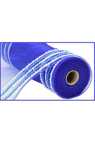 10.5" Drift Border Edge Mesh Ribbon: Royal Blue/White (10 Yards)