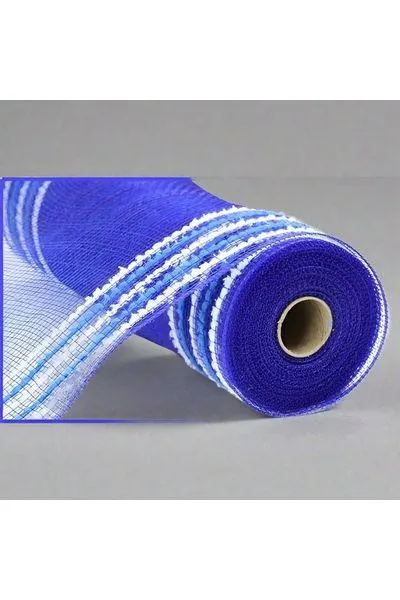 10.5" Drift Border Edge Mesh Ribbon: Royal Blue/White (10 Yards)