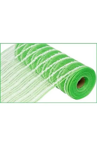 10.5" Snowdrift Poly Metallic Foil Mesh Ribbon: Lime Green White (10 Yards)