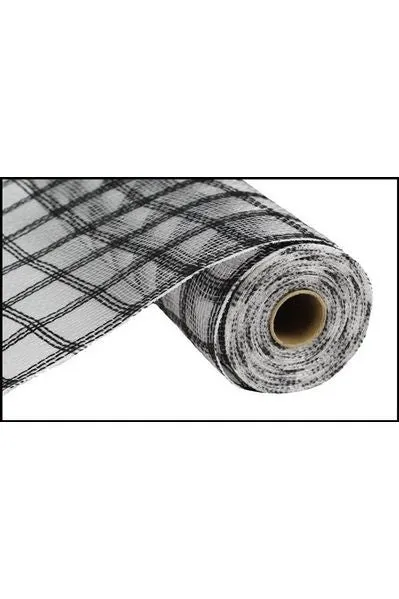 10" Poly Jute Deco Mesh Ribbon: Black & White Check
