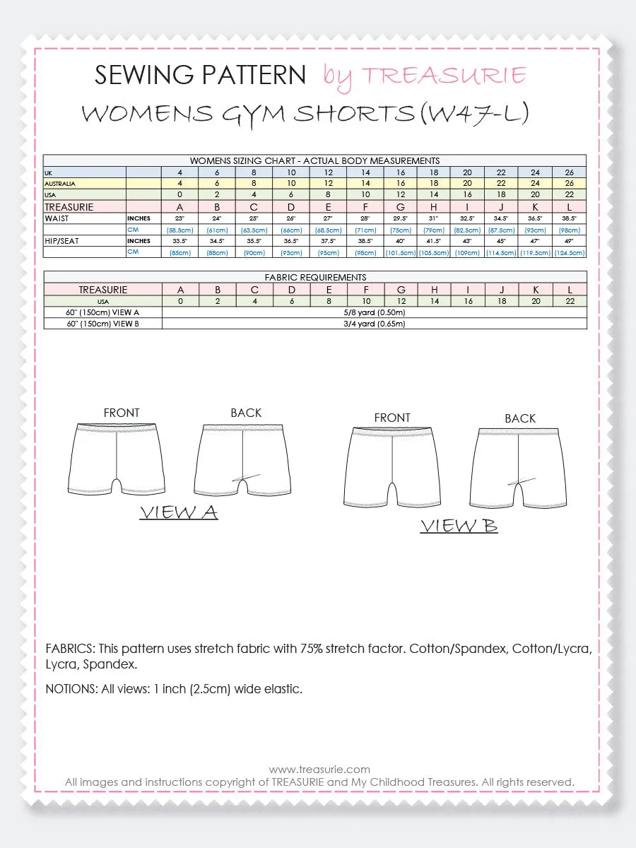 Gym Shorts Pattern - WOMENS  (W47-L)