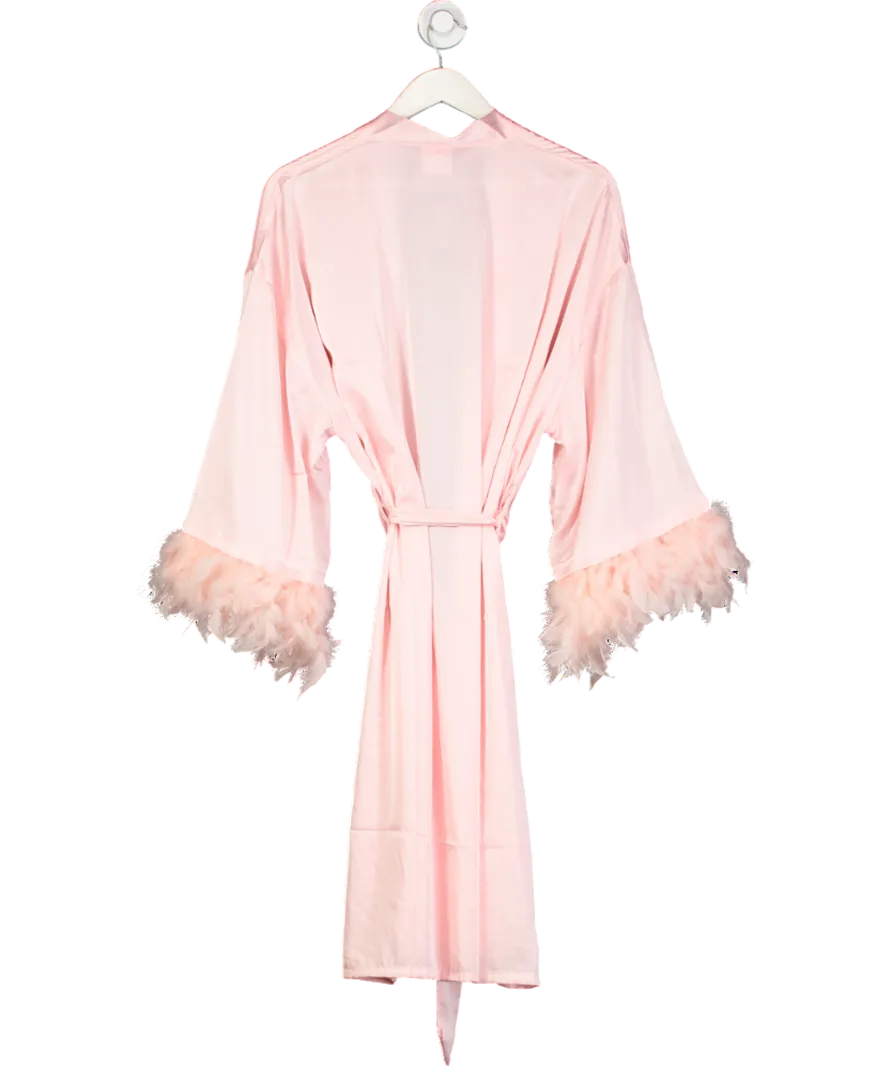Kayali Pink Satin Robe With Feather Trim UK S/M