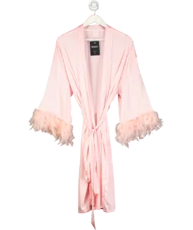 Kayali Pink Satin Robe With Feather Trim UK S/M