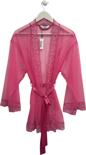 Lounge Underwear Pink Mariana Embroidered Sheer Mesh Robe UK XS/S