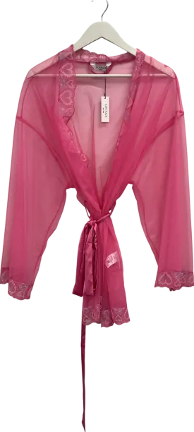 Lounge Underwear Pink Mariana Embroidered Sheer Woven Robe UK M/L