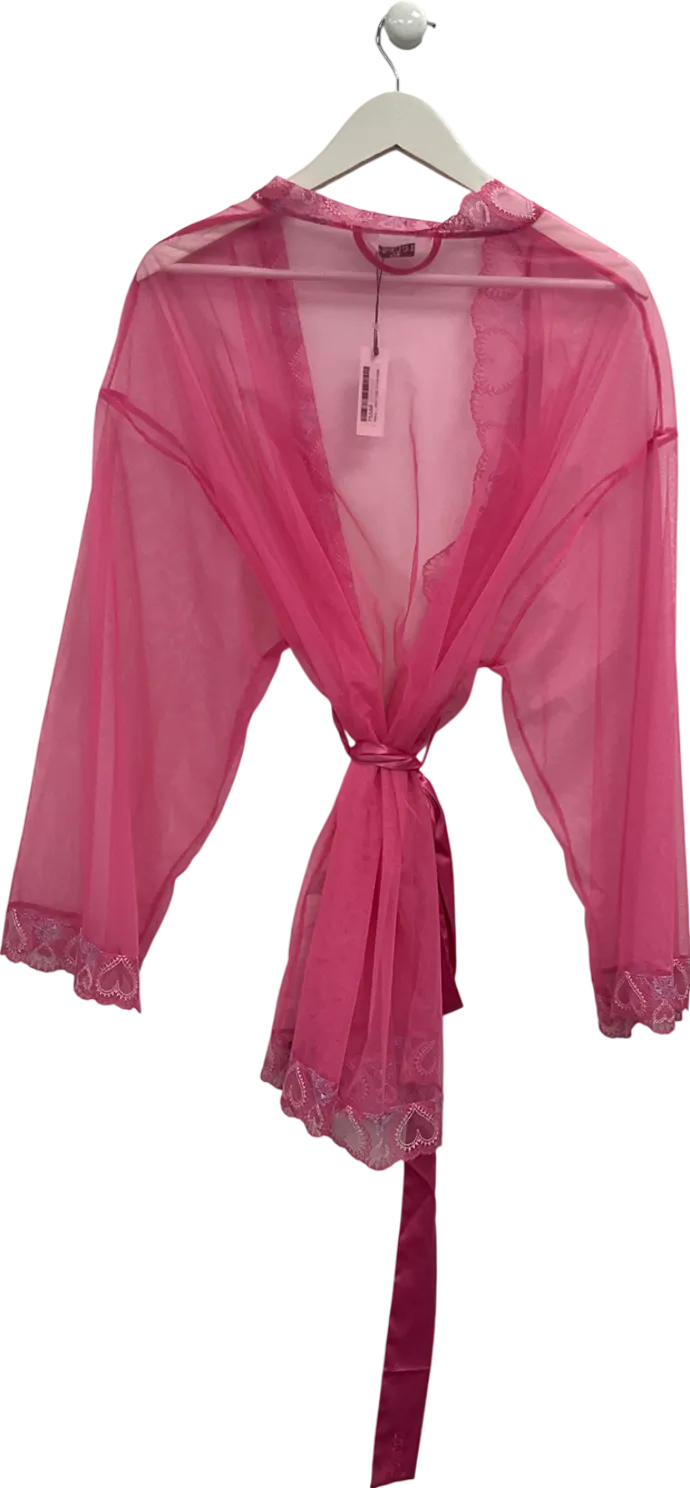 Lounge Underwear Pink Mariana Embroidered Sheer Woven Robe UK M/L