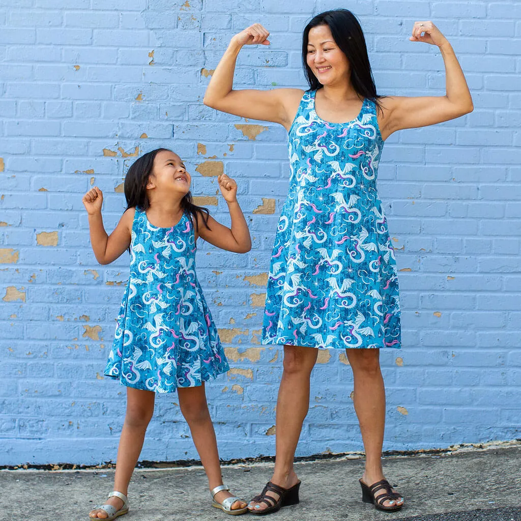 "Ice and Fury" Adult Dragons Sleeveless Dress with Pockets