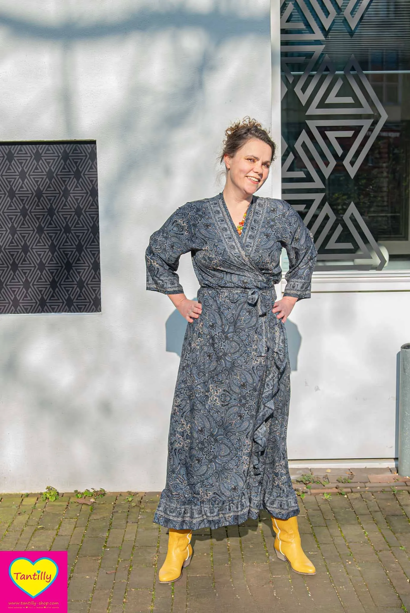 Royal Maxi zijdemix jurk- black&grey