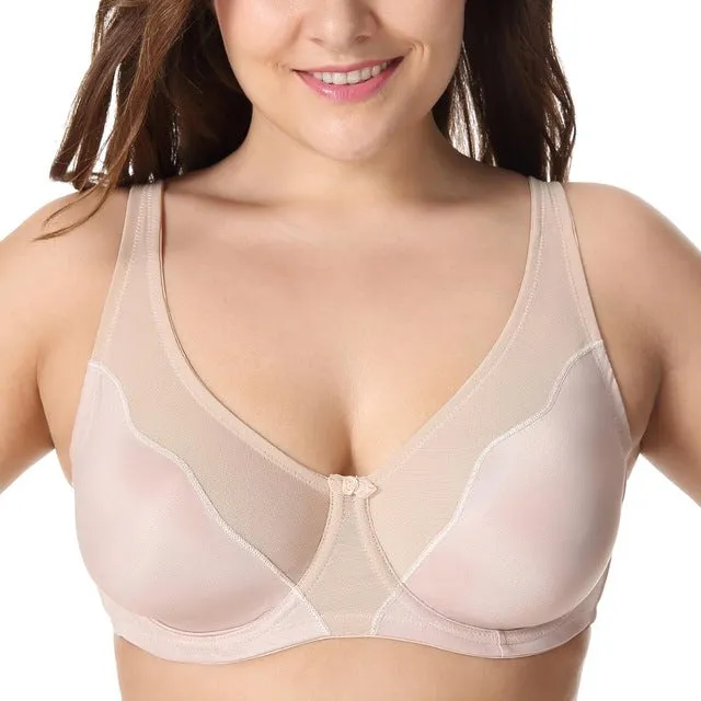 Women Comfort V-neck Full Coverage No Padding Underwire Minimizer Bra