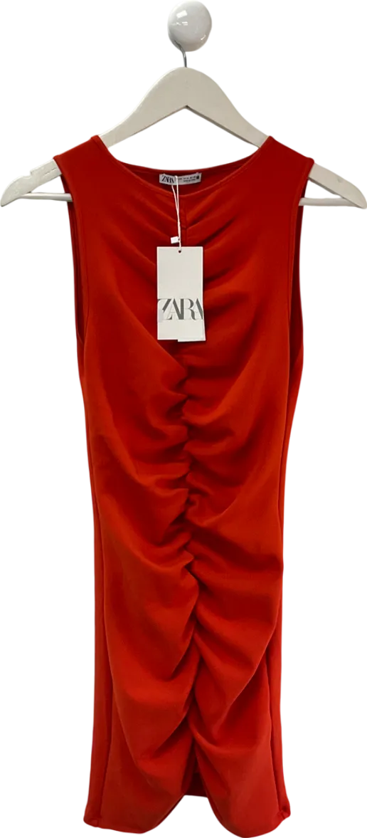 ZARA Orange Robe Ruched Mini Dress UK M