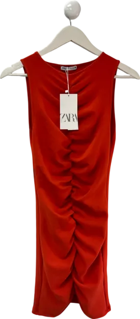 ZARA Orange Robe Ruched Mini Dress UK M